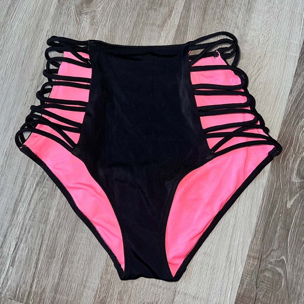 PINK Victoria's Secret Black and Pink Bikini Bottom